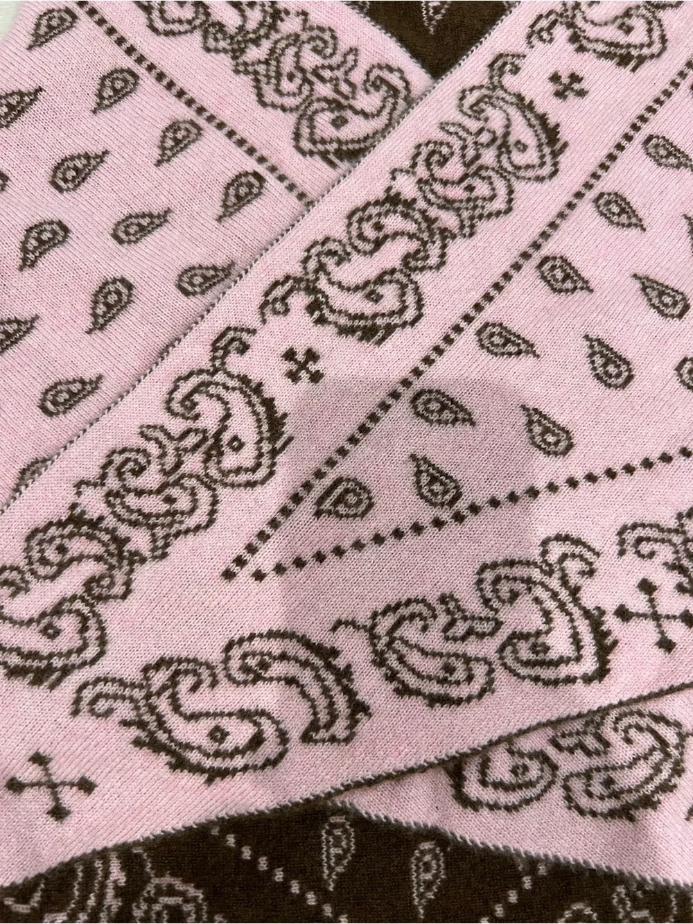 Brown & Pink Paisley Knit Bandana Wrap Scarf
